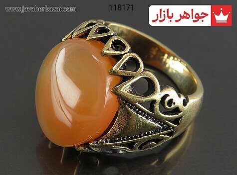 انگشتر طلاروس عقیق یمنی نارنجی سایز 64 مردانه