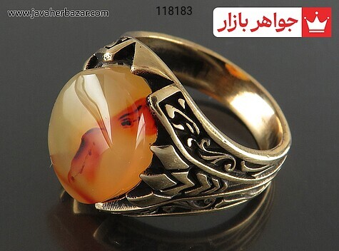 انگشتر طلاروس عقیق یمنی نارنجی خوش نقش سایز 60 مردانه