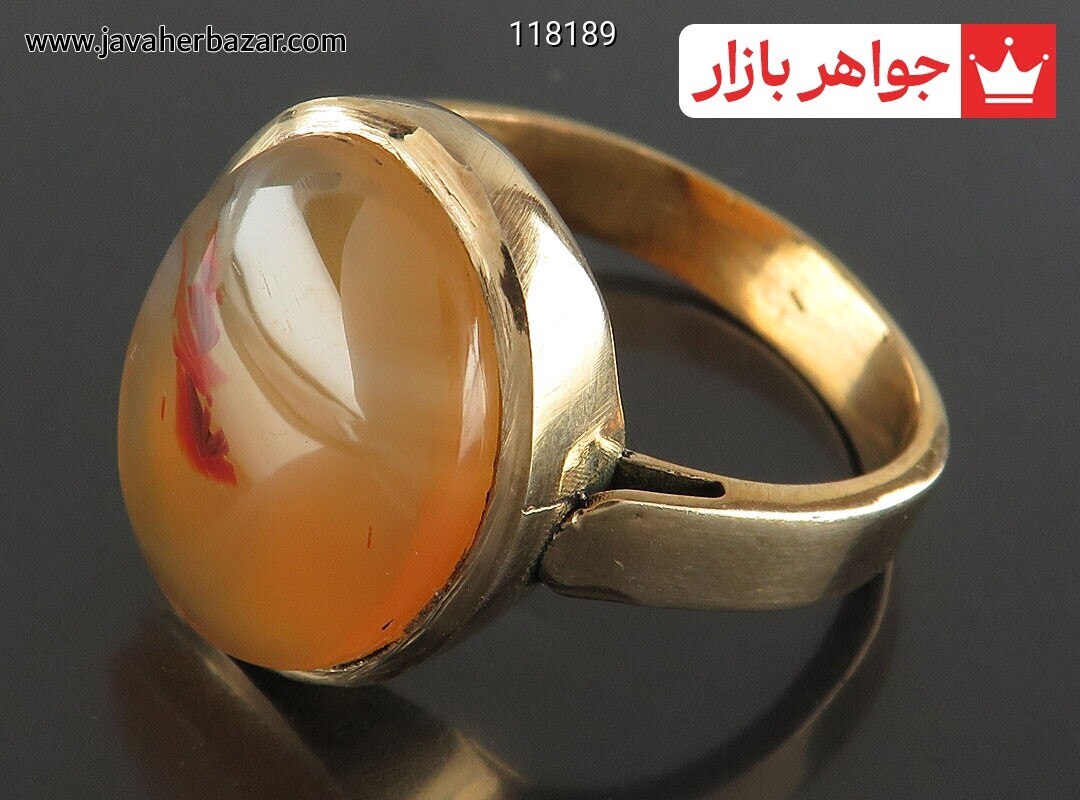 انگشتر طلاروس عقیق یمنی زرد چشم نظرکلاسیک سایز 63 مردانه