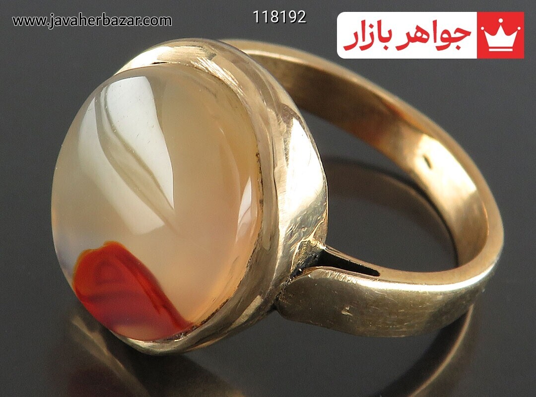 انگشتر طلاروس عقیق یمنی زرد چشم نظرکلاسیک سایز 64 مردانه