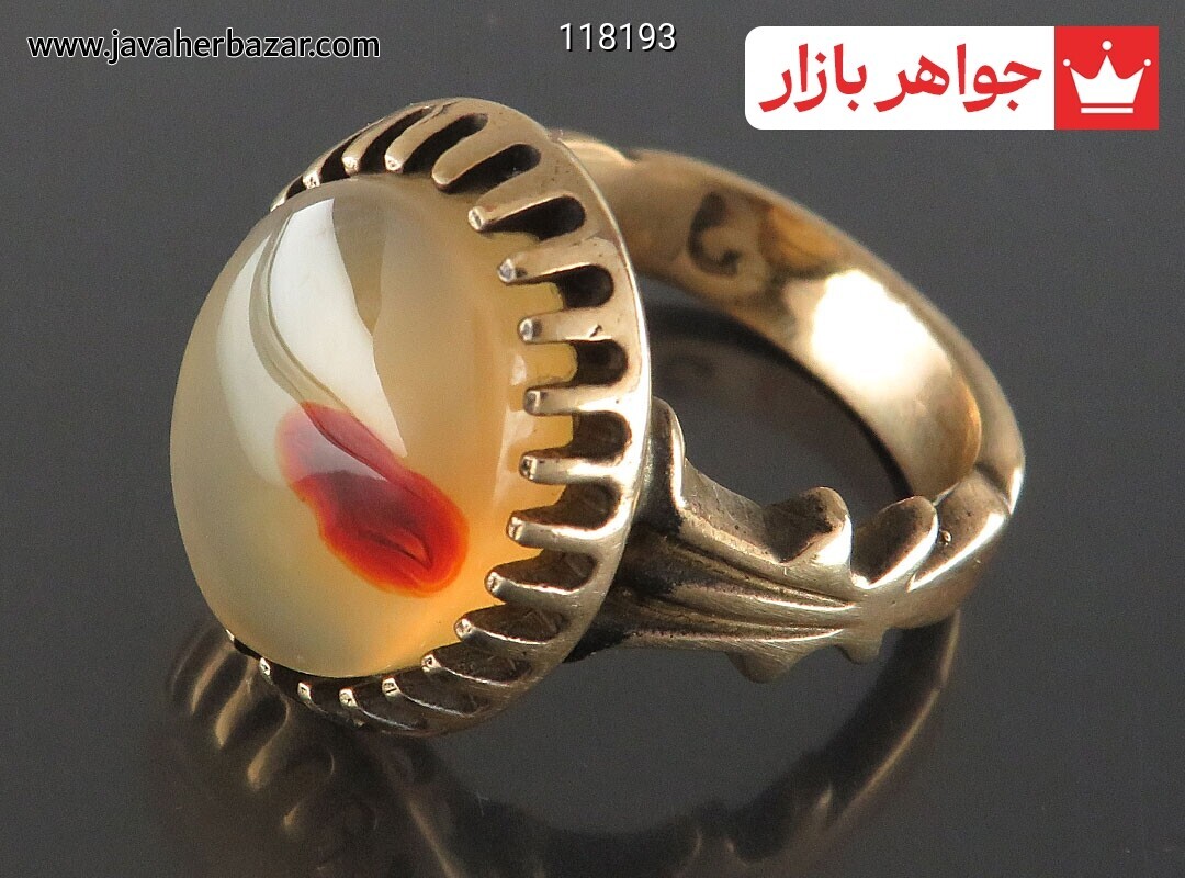 انگشتر طلاروس عقیق یمنی زرد چشم نظردورچنگ سایز 59 مردانه