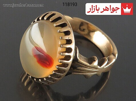 انگشتر طلاروس عقیق یمنی زرد چشم نظردورچنگ سایز 59 مردانه
