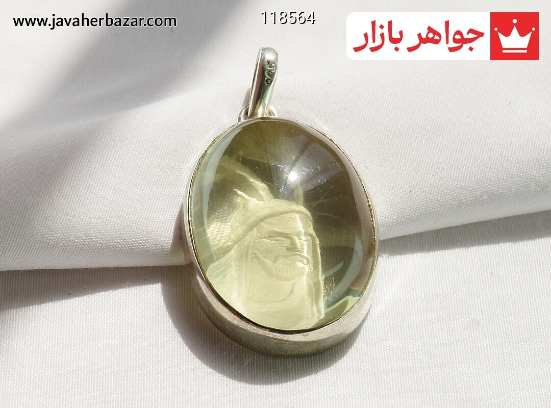 مدال نقره کوارتز لیمویی شمایل اقا ابوالفضل به صورت برعکس