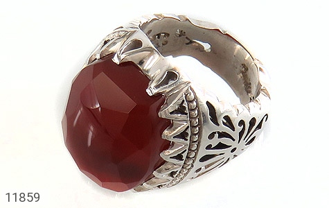 انگشتر نقره عقیق یمنی قرمز تراش الماسه بی نظیر سلطنتی مردانه دست ساز - 11859