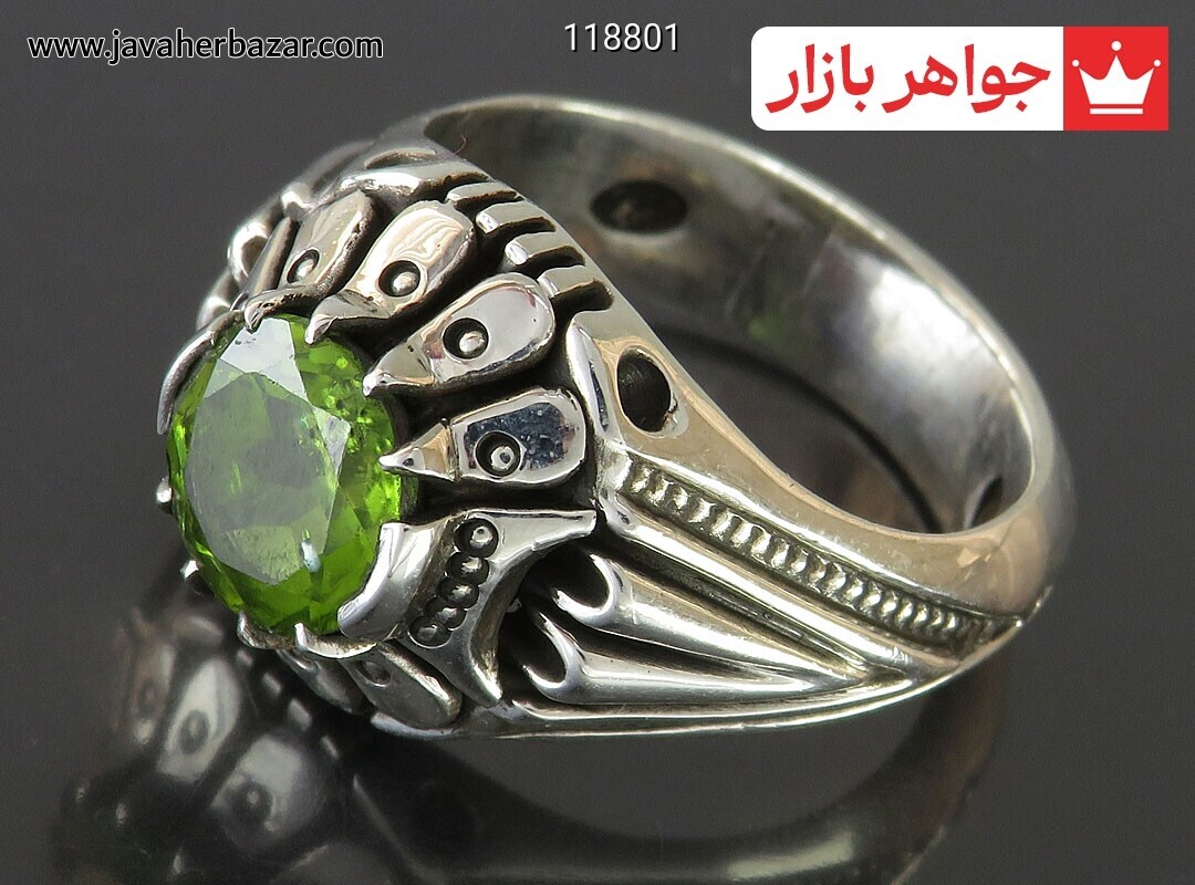 انگشتر نقره زبرجد الماس تراش رکاب چنگی مردانه دست ساز