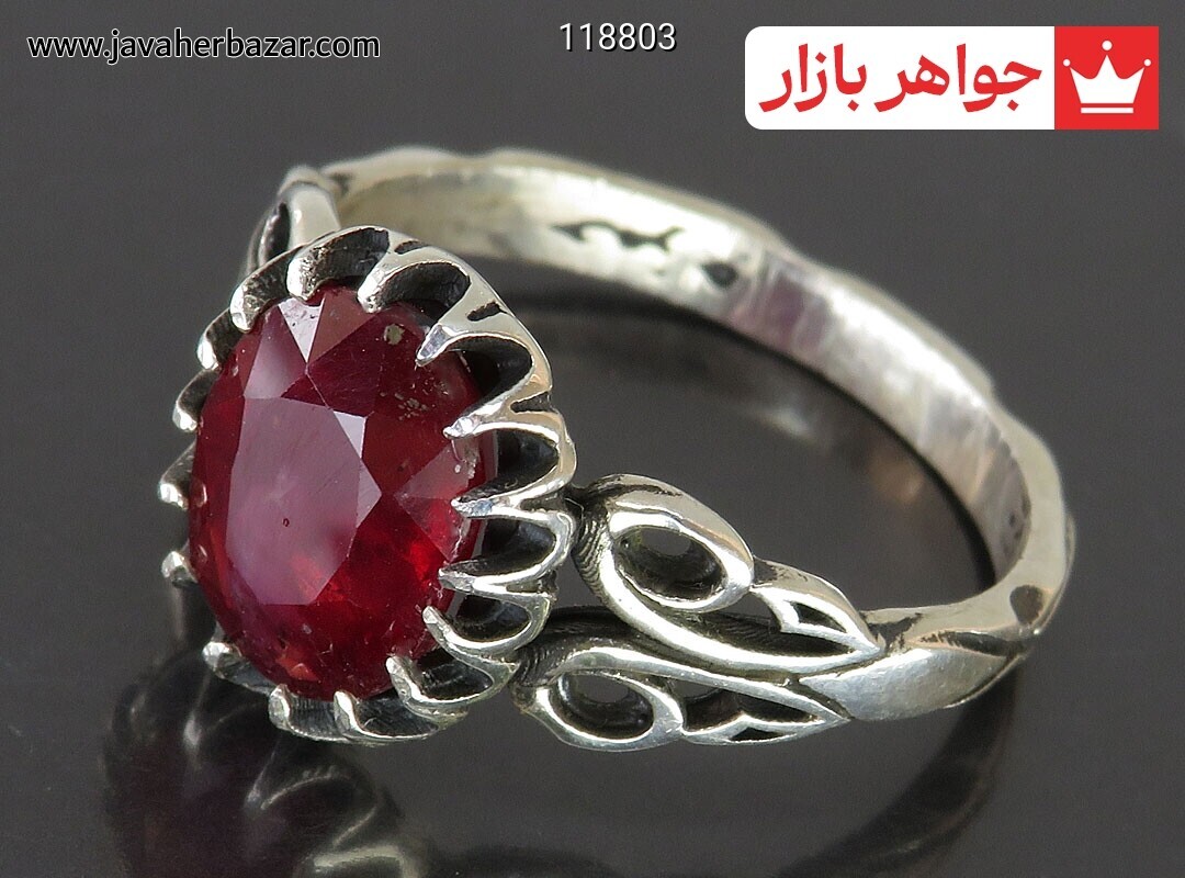 انگشتر نقره یاقوت قرمز الماس تراش مردانه ظریف