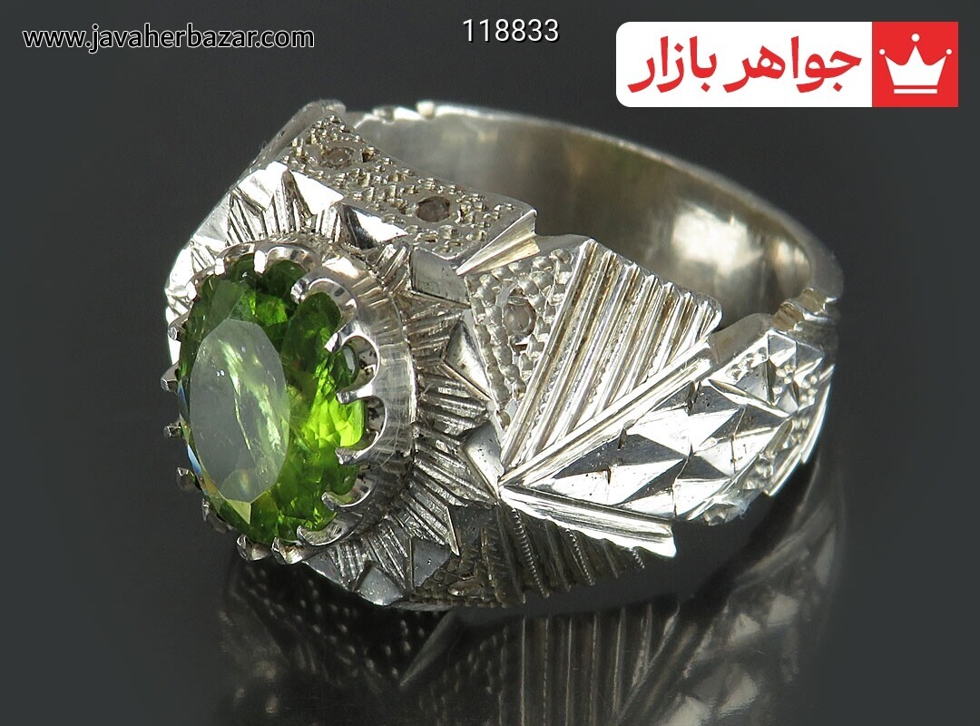 انگشتر نقره زبرجد زیبا مردانه دست ساز با برلیان اصل