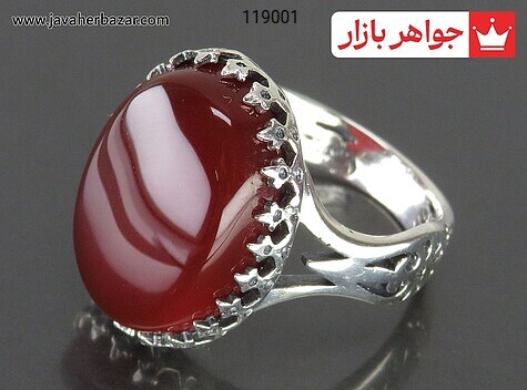 انگشتر عقیق قرمز مردانه انگشتر نقره عقیق قرمز طرح سر نیزه مردانه - 119001
