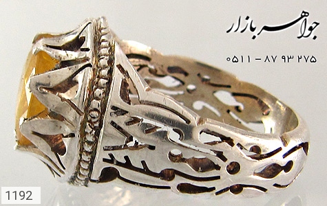 انگشتر نقره یاقوت زرد مرغوب طرح شبکه مردانه دست ساز - 1192