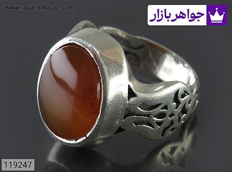 انگشتر نقره عقیق یمنی نارنجی زیبا مردانه - 119247