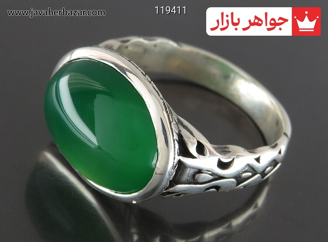انگشتر نقره عقیق سبز دامله مردانه