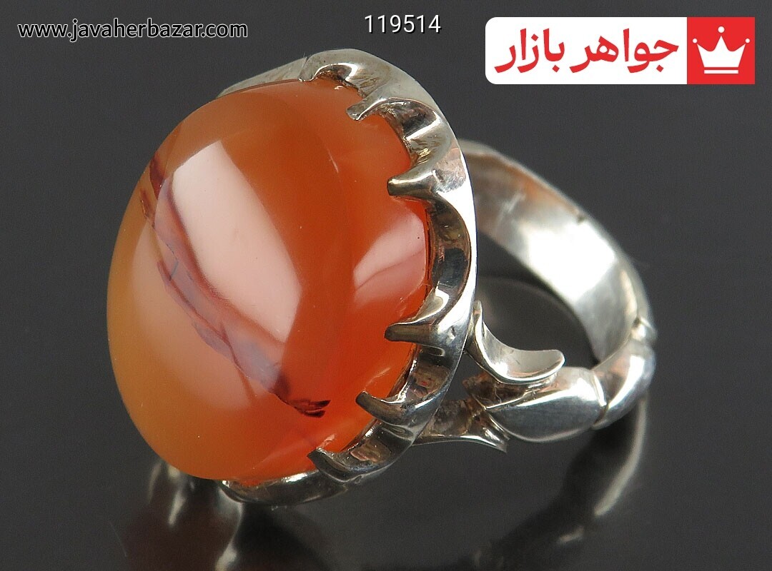 انگشتر نقره عقیق یمنی نارنجی شجر دار مردانه دست ساز