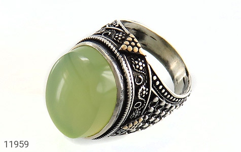 انگشتر نقره عقیق سبز ی درشت خوش رنگ مردانه - 11959