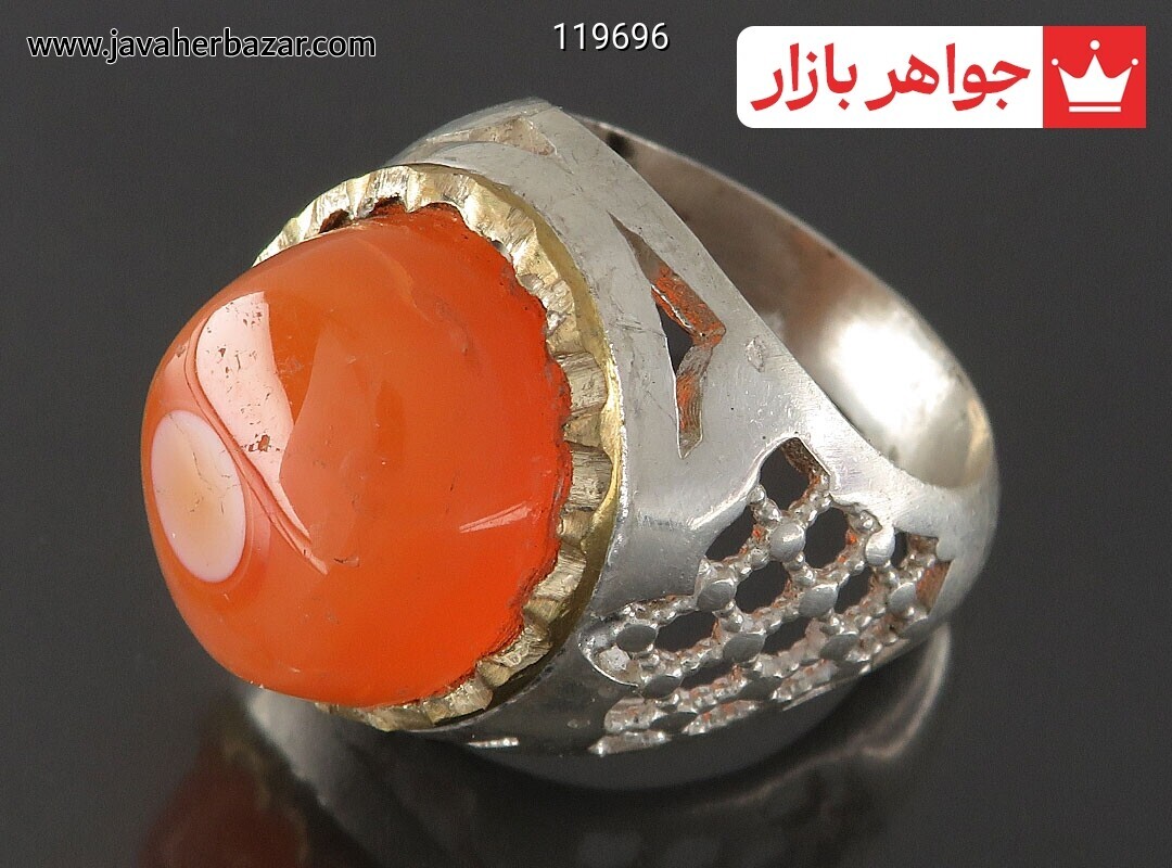 انگشتر نقره عقیق نارنجی باباقوری مردانه
