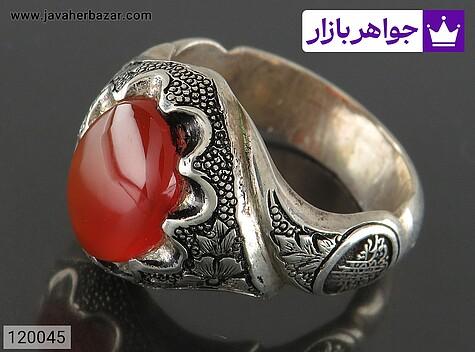 انگشتر نقره عقیق یمنی قرمز جذاب مردانه - 120045