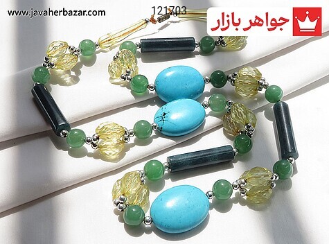 سینه ریز کریستال و جید سه نخ فیروزه سنتاتیک طرح مژده - 121703