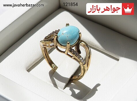 انگشتر طلاروس فیروزه نیشابوری طرح پیچک زنانه - 121854