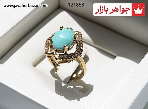 انگشتر طلاروس فیروزه نیشابوری طرح نازنین زنانه - 121858