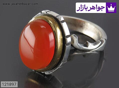 انگشتر نقره عقیق یمنی نارنجی مردانه تاج برنجی - 121897