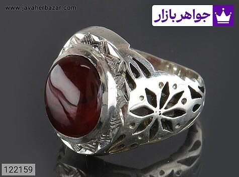 انگشتر نقره عقیق یمنی رکاب آینه کاری فاخر مردانه دست ساز - 122159