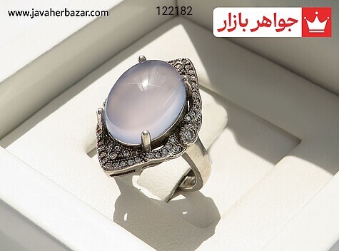 انگشتر نقره عقیق یمنی کبود طرح خاتون زنانه - 122182