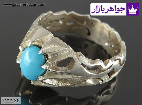 انگشتر نقره فیروزه نیشابوری خوش طبع لوکس مردانه دست ساز - 122235