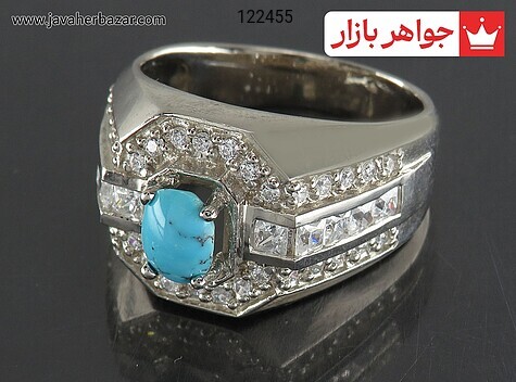 انگشتر نقره فیروزه نیشابوری شیک مردانه - 122455