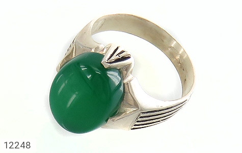 انگشتر نقره عقیق سبز درشت چهارچنگ مردانه - 12248