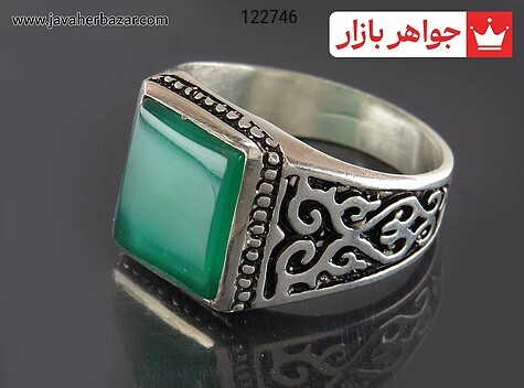 انگشتر نقره عقیق سبز خوشرنگ مردانه - 122746