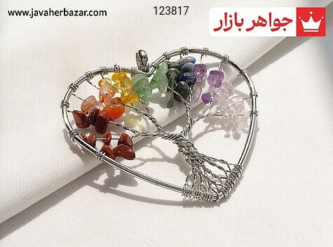 گردنبند جاسپر زنانه مدال استیل چند نگین هفت چاکرا درخت زندگی زنانه - 123817