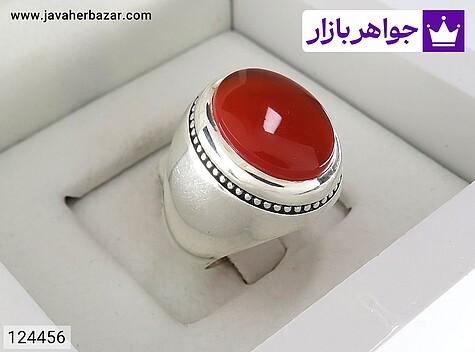 انگشتر سرخ قرمز انگشتر نقره عقیق یمنی قرمز فاخر رکاب فیلی مردانه دست ساز - 124456