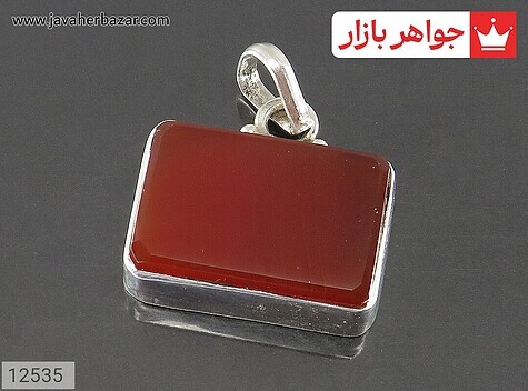 مدال نقره عقیق قرمز مستطیلی دست ساز - 12535