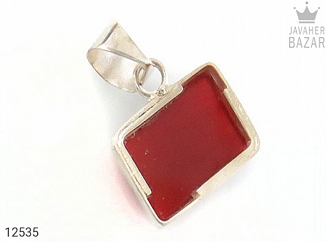 مدال نقره عقیق قرمز مستطیلی دست ساز - 12535