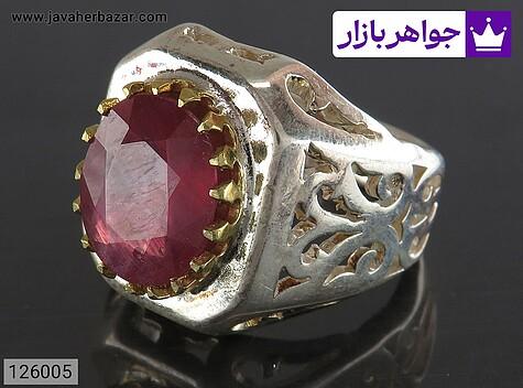 انگشتر یاقوت قرمز مردانه انگشتر نقره یاقوت قرمز خوشرنگ مردانه تاج برنجی - 126005