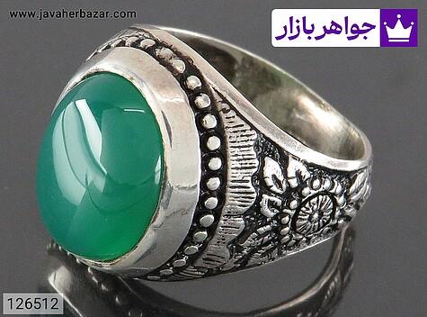 انگشتر نقره عقیق سبز دامله مردانه - 126512