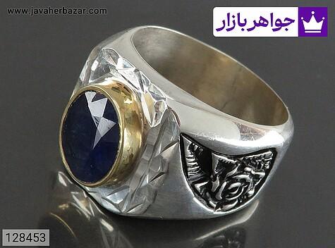 انگشتر یاقوت مردانه انگشتر نقره یاقوت کبود الماس تراش مردانه دست ساز - 128453