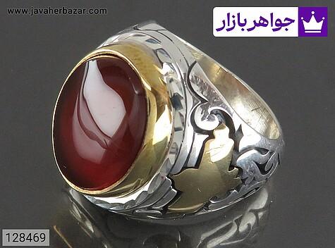 انگشتر عقیق یمنی مردانه انگشتر نقره عقیق یمنی فاخر مردانه دست ساز تاج برنجی - 128469