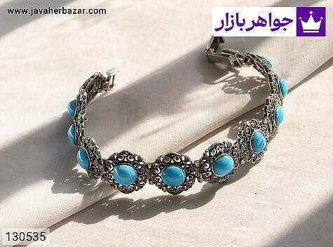 دستبند فیروزه نیشابوری زنانه دستبند نقره فیروزه نیشابوری لوکس زنانه - 130535