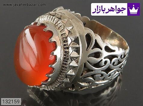 انگشتر نقره عقیق یمنی نارنجی شبکه کاری مردانه دست ساز - 132159
