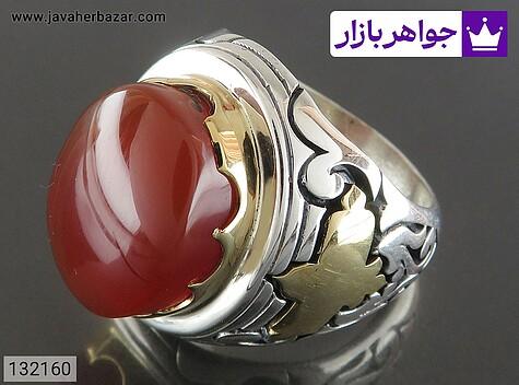 انگشتر عقیق یمنی مردانه انگشتر نقره عقیق یمنی فاخر مردانه دست ساز تاج برنجی - 132160