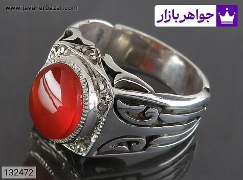 انگشتر عقیق یمنی قرمز مردانه انگشتر نقره عقیق یمنی قرمز بی نظیر مردانه دست ساز با برلیان اصل - 132472