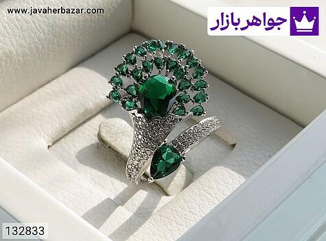 انگشتر نقره زمرد سنتاتیک طرح طاووس زنانه - 132833
