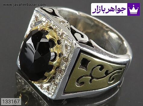 انگشتر نقره عقیق یمنی الماس تراش لوکس مردانه دست ساز تاج برنجی با برلیان اصل - 133167