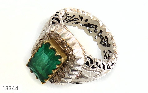 انگشتر نقره الماس و زمرد پنجشیر افغانستان نایاب و اعلاء و سلطنتی مردانه دست ساز - 13344