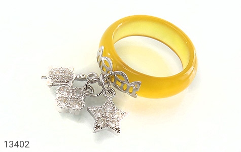انگشتر نقره عقیق زرد آویز ستاره لاک پشت زنانه - 13402