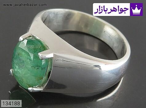 انگشتر نقره زمرد زامبیا با شکوه مردانه دست ساز - 134188