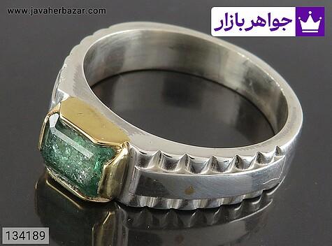 انگشتر نقره زمرد زامبیا لوکس مردانه دست ساز تاج برنجی - 134189
