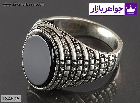 انگشتر نقره عقیق سیاه اسپرت مردانه - 134596