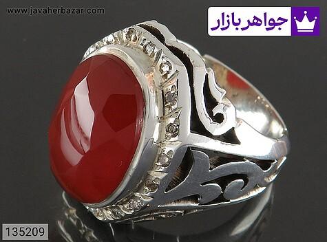 انگشتر نقره عقیق یمنی قرمز الماس تراش لوکس مردانه دست ساز با برلیان اصل - 135209