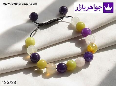 دستبند سنگی عقیق و جید و کوارتز زیبا - 136728